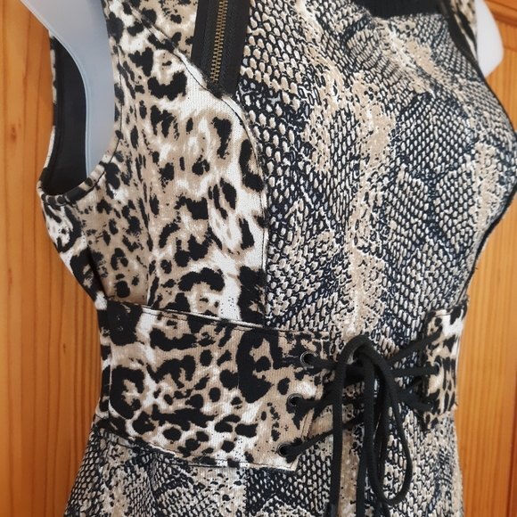 Tracy Reese Snake Print Bodycon Dress Leopard Corset Belt Sleeveless - Picture 5 of 11
